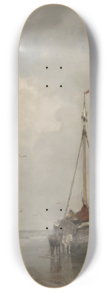 Jacob Maris - Bluff-bowed Fishing Boat on the Beach at Scheveningen 8.25 inch art skate deck