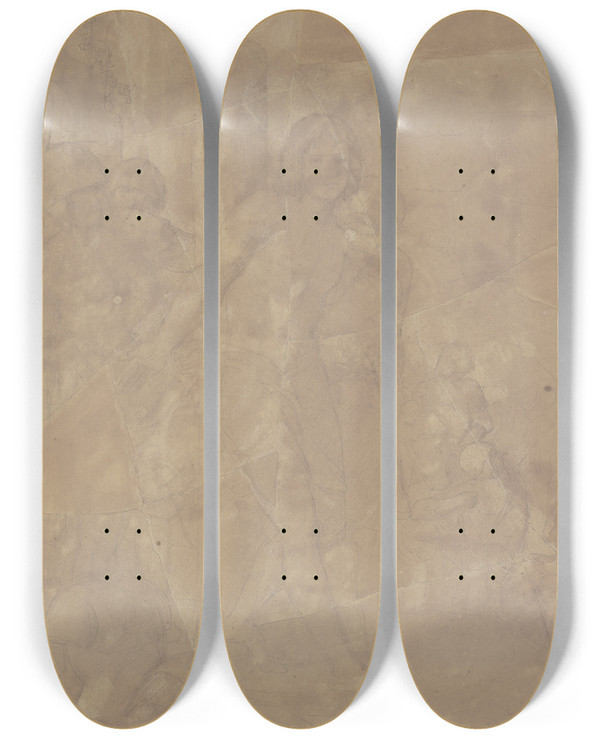 Triptych art skateboard deck of Philipp Veit Der Heilige Sebastian Wird Gefesselt by Philipp Veit (1793-1877)