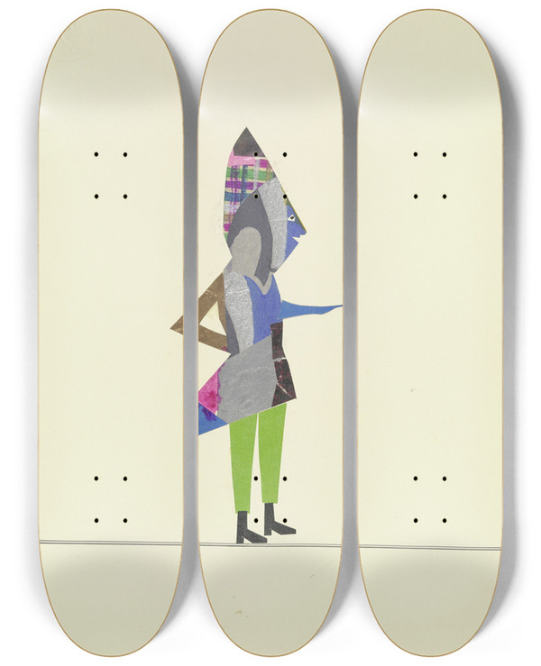 Triptych art skateboard deck of John Elsas Untitled_1 by John Elsas (1851-1935)
