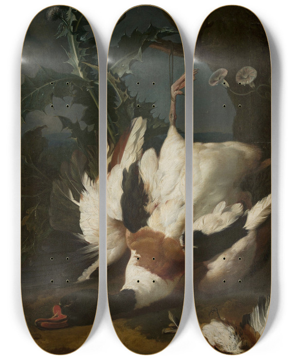 Triptych art skateboard deck of Jan Weenix Dead Drake by Jan Weenix (1641-1719)