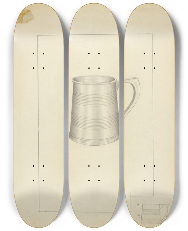 Triptych art skateboard deck of Vincent Carano Silver Mug_1 by Vincent Carano