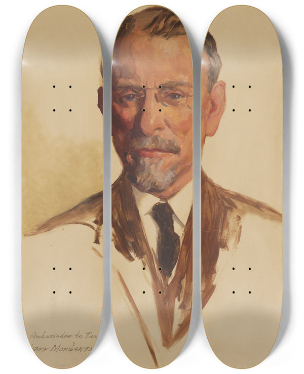 Triptych art skateboard deck of Joseph Cummings Chase Henry Morgenthau by Joseph Cummings Chase