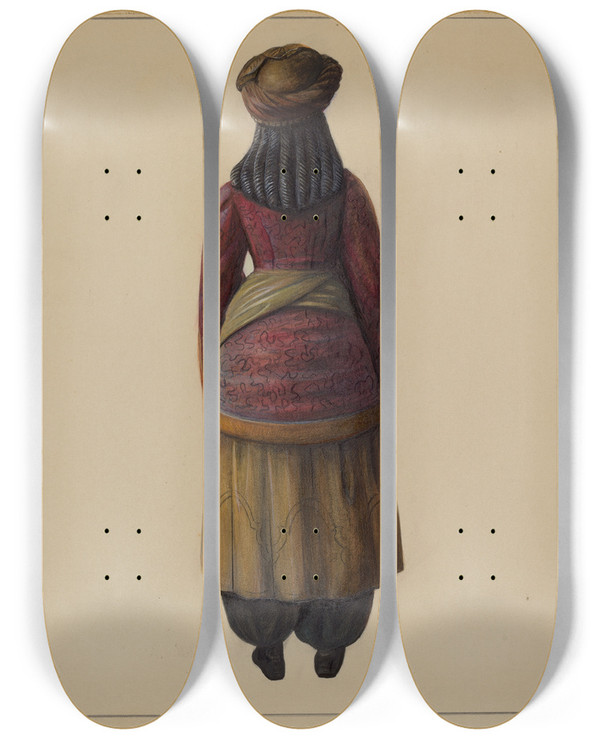 Triptych art skateboard deck of Mina Lowry Cigar Store Figure_1 by Mina Lowry (1894-1942)