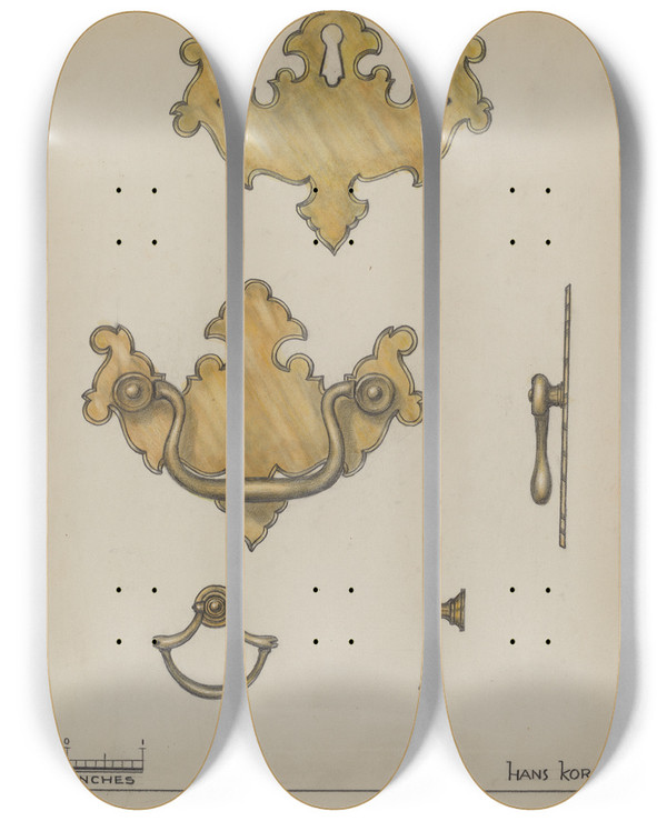 Triptych art skateboard deck of Hans Korsch Drawer Pull_2 by Hans Korsch