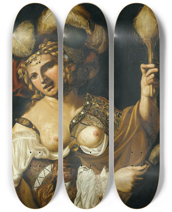 Triptych art skateboard deck of Angelo Caroselli Omphale by Angelo Caroselli (1585-1652)