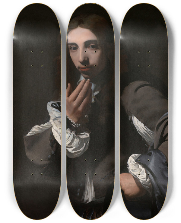 Triptych art skateboard deck of Michael Sweerts Portrait Of Joseph Deutz by Michael Sweerts (1618-1664)