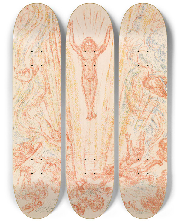 Triptych art skateboard deck of James Ensor The Ascension by James Ensor (1860-1949)