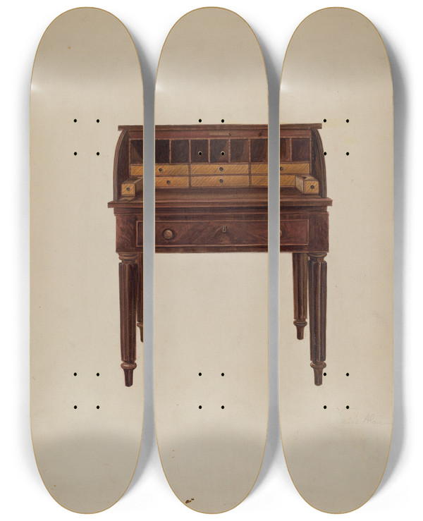 Triptych art skateboard deck of Marie Alain Desk by Marie Alain