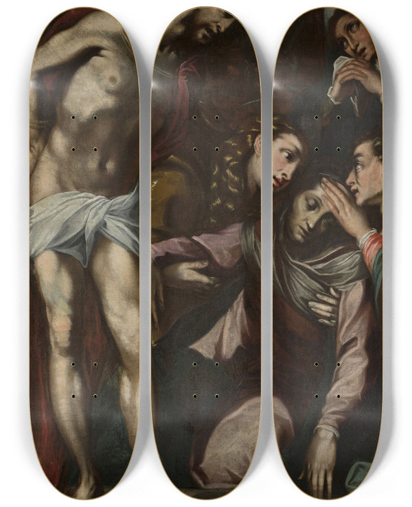 Triptych art skateboard deck of Francesco Vanni Pieta by Francesco Vanni (1563-1610)