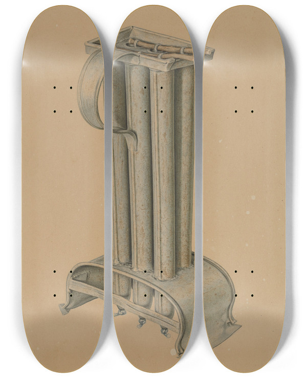 Triptych art skateboard deck of Edward Bashaw Candle Mold by Edward Bashaw