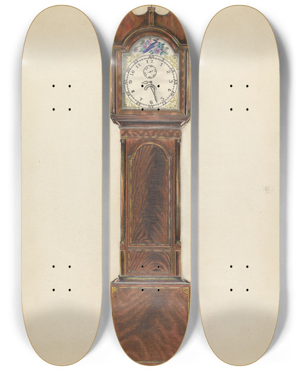 Triptych art skateboard deck of Ruth Bialostosky Clock by Ruth Bialostosky
