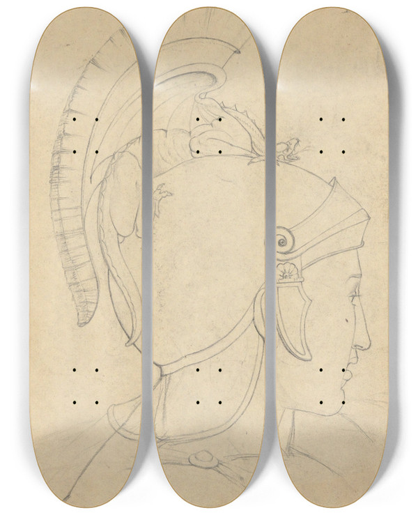 Triptych art skateboard deck of Samuel Finley Breese Morse Study For The Judgment Of Jupiter Idashead by Samuel Finley Breese Morse (1791-1872)