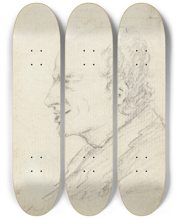 Triptych art skateboard deck of Henry William Bunbury A Leering Man by Henry William Bunbury (1750-1811)