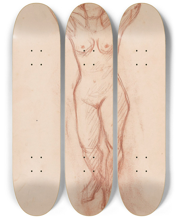Triptych art skateboard deck of Jules Schmalzigaug Standing Nude_2 by Jules Schmalzigaug (1882-1917)