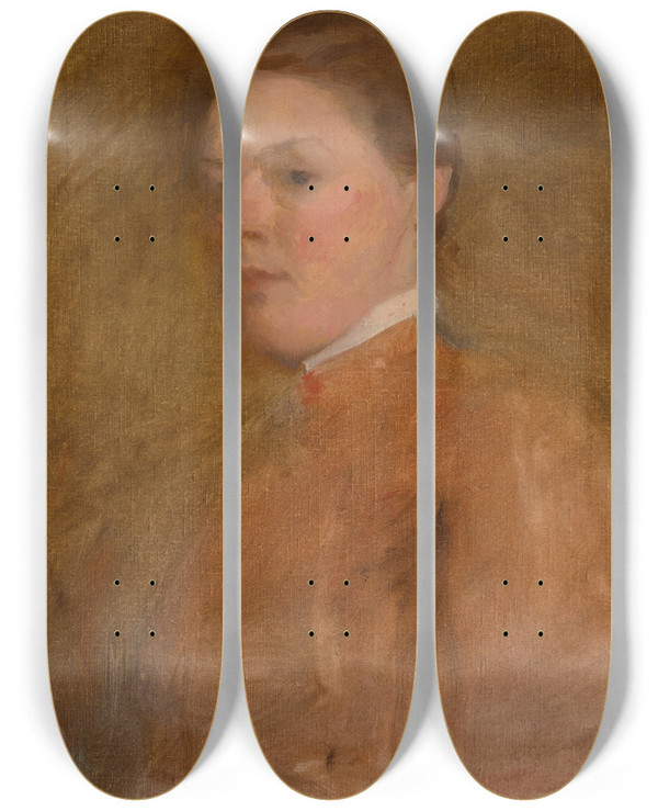 Triptych art skateboard deck of Cecilia Beaux Selfportrait by Cecilia Beaux (1855-1942)