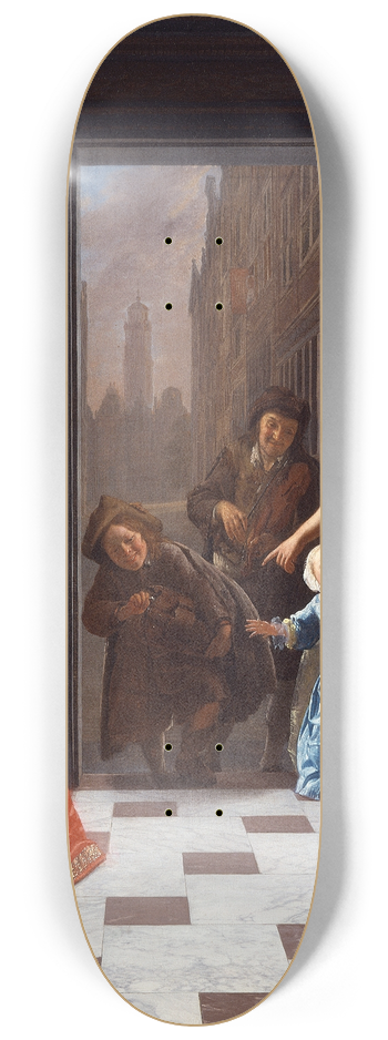Jacob Ochtervelt - Street Musicians at the Door 8.25 inch art skate deck