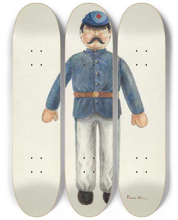 Triptych art skateboard deck of John Hall Doll by John Hall