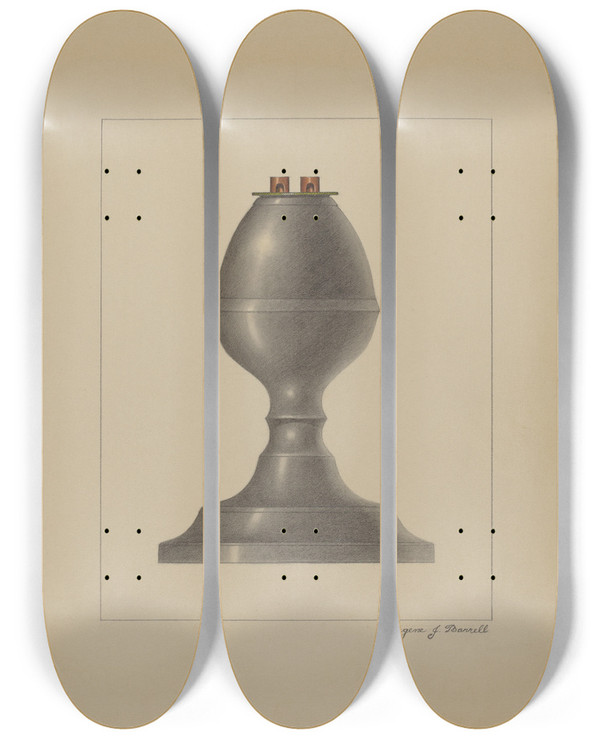 Triptych art skateboard deck of Eugene Barrell Lamp_1 by Eugene Barrell
