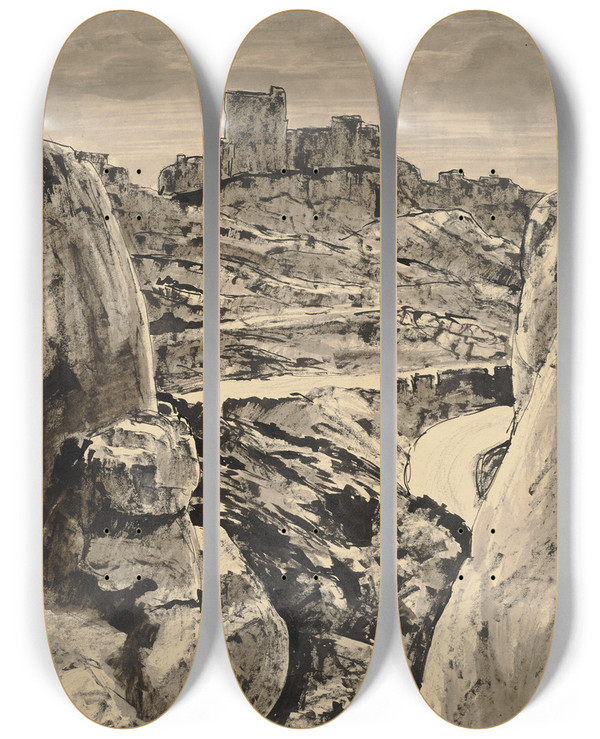 Triptych art skateboard deck of Hermann Lismann Les Bauxdeprovence_4 by Hermann Lismann (1878-1943)