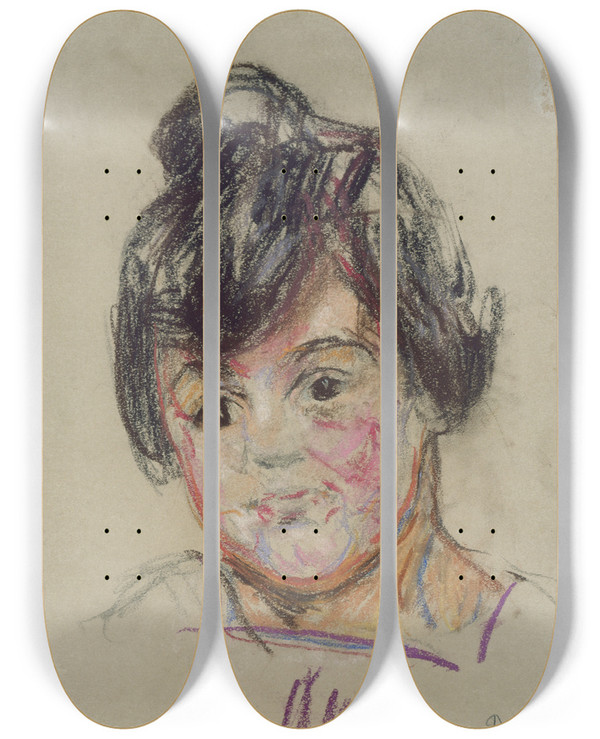 Triptych art skateboard deck of Dora Hitz Girls Head by Dora Hitz (1856-1924)