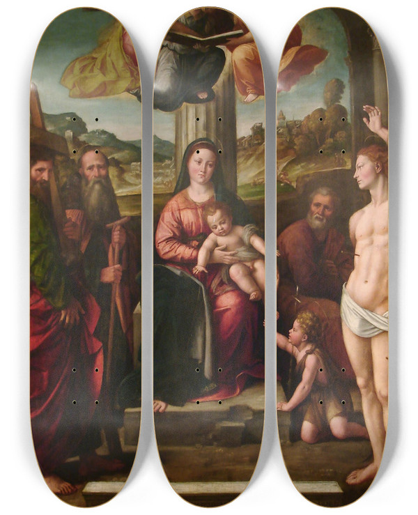Triptych art skateboard deck of Niccol Pisano Santa Conversacin by Niccolo Pisano (1220-1284)