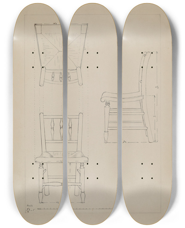 Triptych art skateboard deck of Edith Magnette Chair by Edith Magnette (20-)