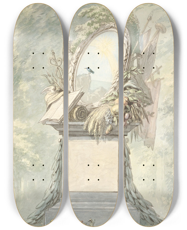 Triptych art skateboard deck of Aert Schouman Monument by Aert Schouman (1710-1792)