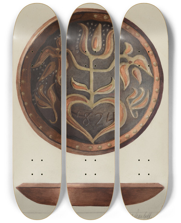 Triptych art skateboard deck of Charlotte Sperber Pa German Plate_2 by Charlotte Sperber