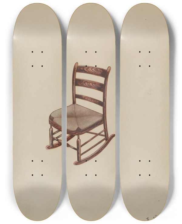 Triptych art skateboard deck of Frank Nelson Colonial Rocker by Frank Nelson