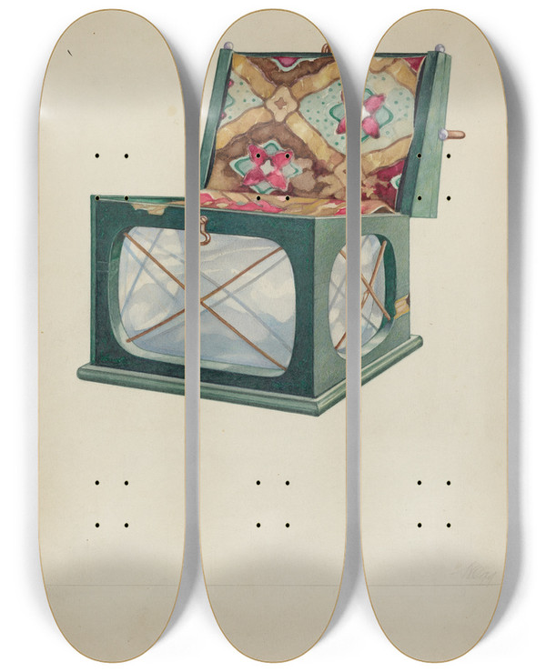 Triptych art skateboard deck of Arthur Wegg Foot Warmer_1 by Arthur Wegg
