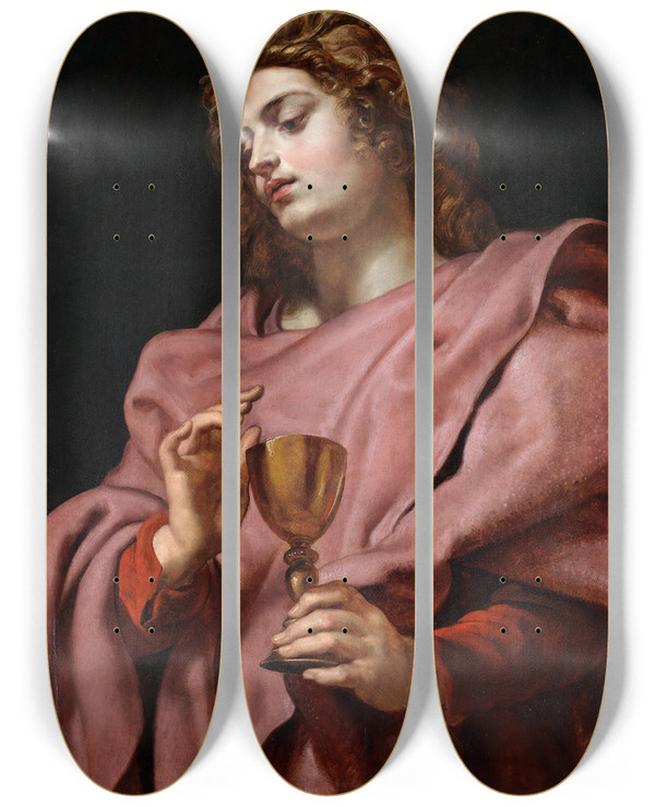 Triptych art skateboard deck of Peter Paul Rubens St Giovanni Evangelista by Peter Paul Rubens (1577-1640)