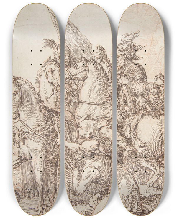 Triptych art skateboard deck of Michelfranois Dandrbardon Equestrian Group by Michel-Franois Dandr-Bardon (1700-1783)