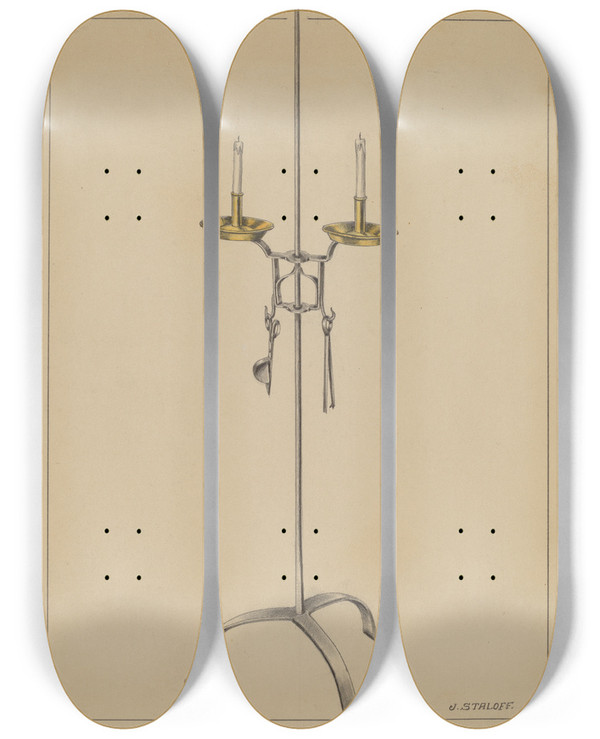 Triptych art skateboard deck of Jack Staloff Candlestick Stand by Jack Staloff