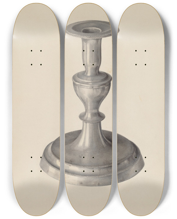 Triptych art skateboard deck of Fritz Boehmer Candlestick by Fritz Boehmer