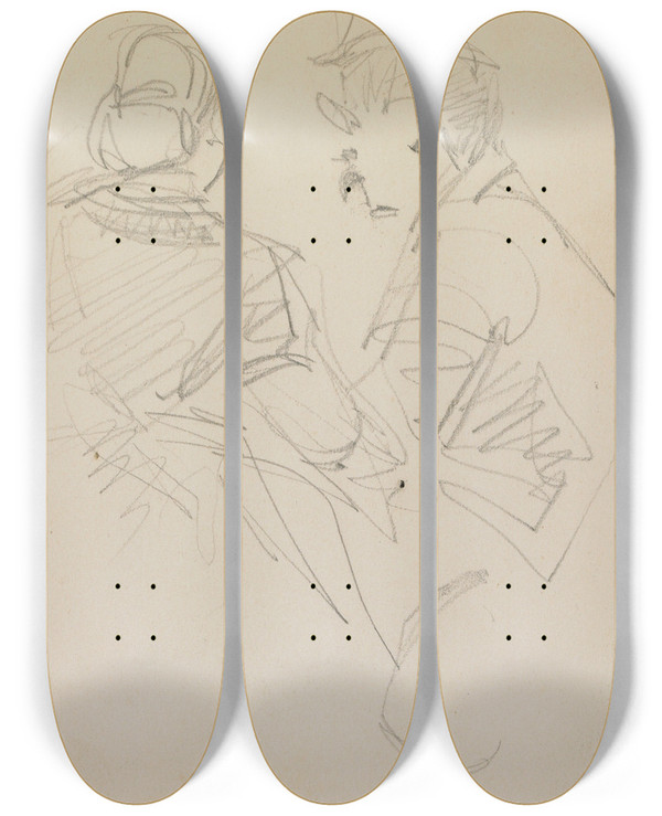 Triptych art skateboard deck of James Abbott Mcneill Whistler Two Figures by James Abbott Mcneill Whistler (1834-1903)