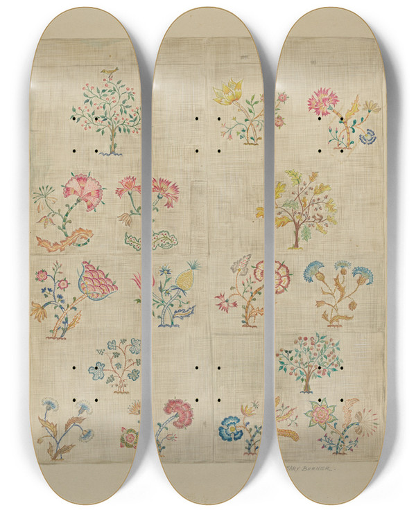 Triptych art skateboard deck of Mary Berner Bedspread_1 by Mary Berner
