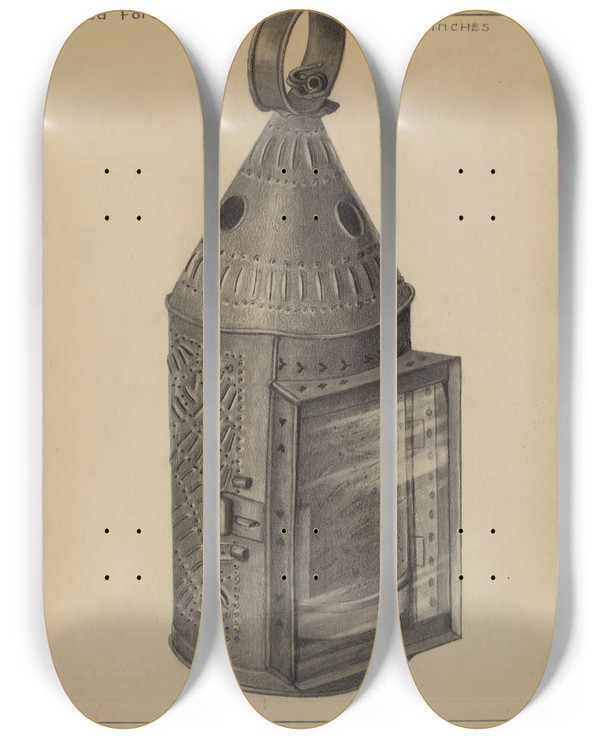 Triptych art skateboard deck of Mildred Ford Lantern_2 by Mildred Ford (20-)