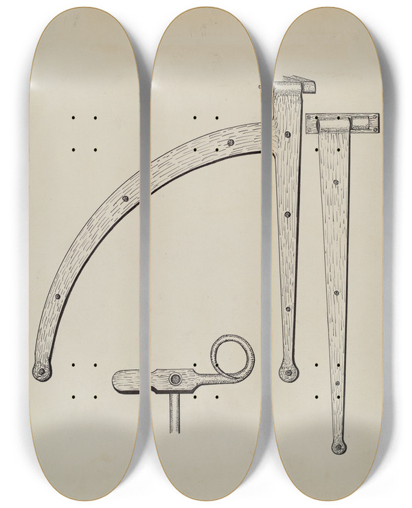 Triptych art skateboard deck of James M Lawson Shutter Hinge And Fastener_2 by James M Lawson