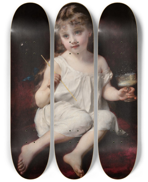 Triptych art skateboard deck of Etienne Adolphe Piot Les Bulles De Savon by Etienne Adolphe Piot (1825-1910)