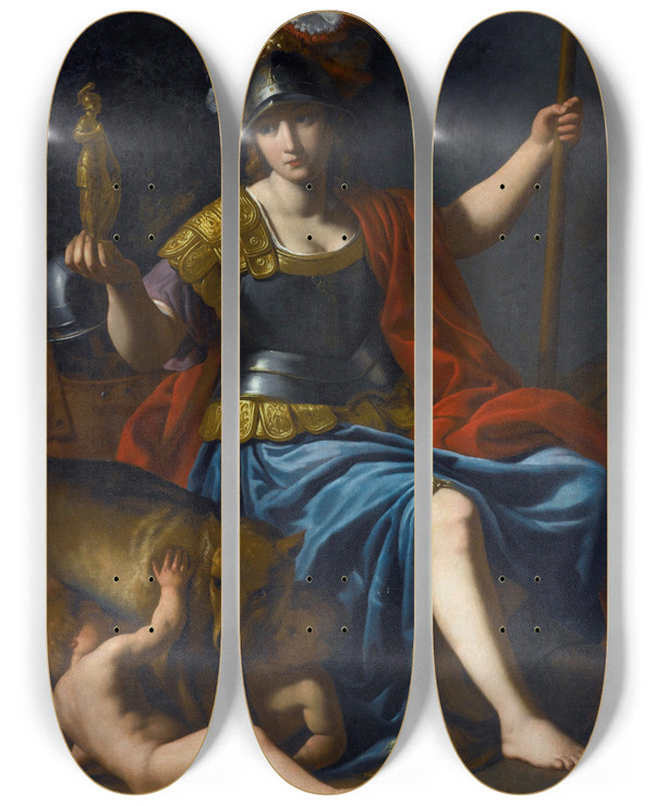 Triptych art skateboard deck of Alessandro Turchi Bellona With Romulus And Remus by Alessandro Turchi (1578-1649)
