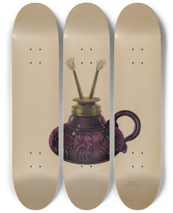 Triptych art skateboard deck of John Tarantino Lamp_3 by John Tarantino (1935)