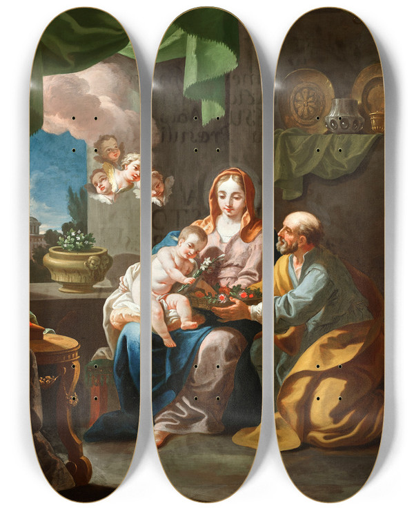 Triptych art skateboard deck of Daniel Gran Die Heilige Familie by Daniel Gran (1694-1694)