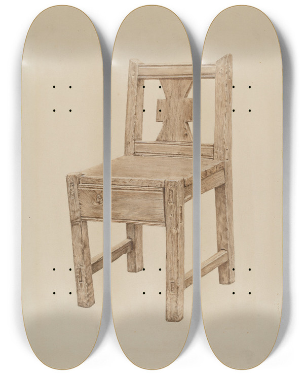 Triptych art skateboard deck of Ursula Lauderdale Monks Chair by Ursula Lauderdale