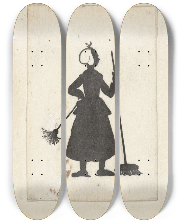 Triptych art skateboard deck of Nelly Bodenheim Silhouet Van Een Dienstmeid by Nelly Bodenheim (1874-1951)