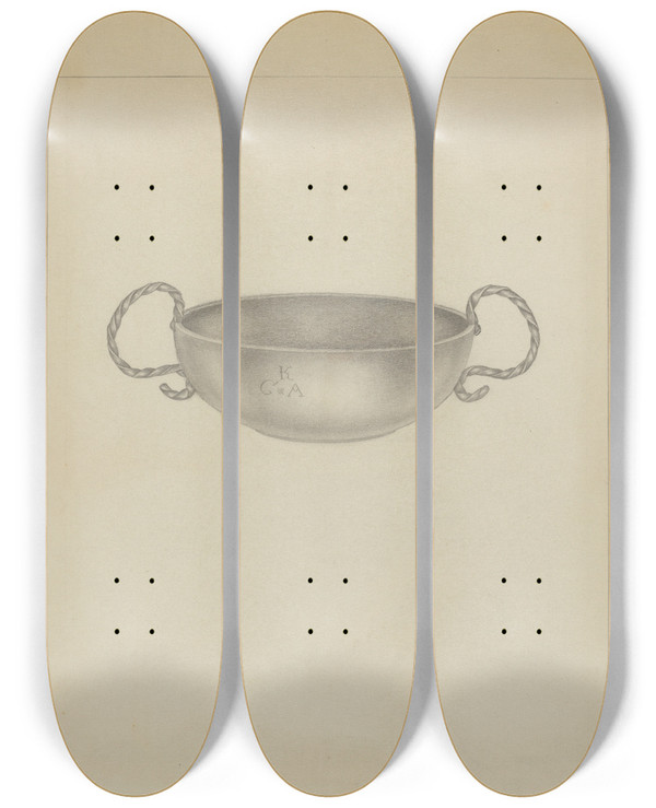 Triptych art skateboard deck of Isidore Steinberg Silver Bowl by Isidore Steinberg (20-)