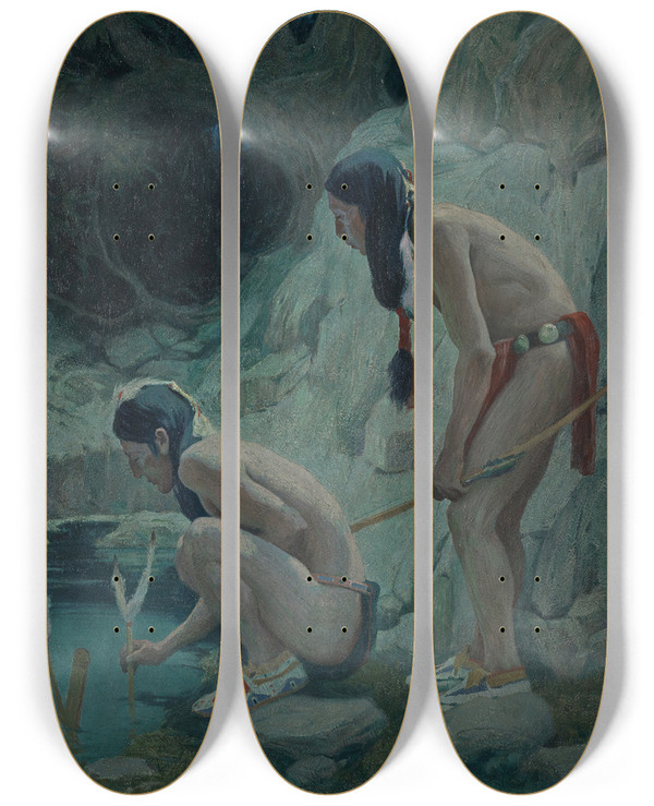 Triptych art skateboard deck of Eanger Irving Couse Sacred Waters by Eanger Irving Couse (1866-1936)