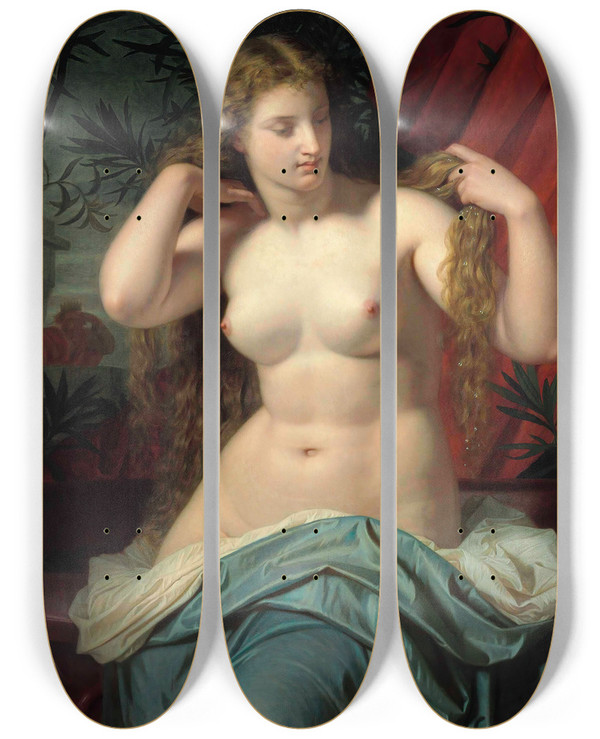 Triptych art skateboard deck of Hugues Merle Bathsebe by Hugues Merle (1823-1881)
