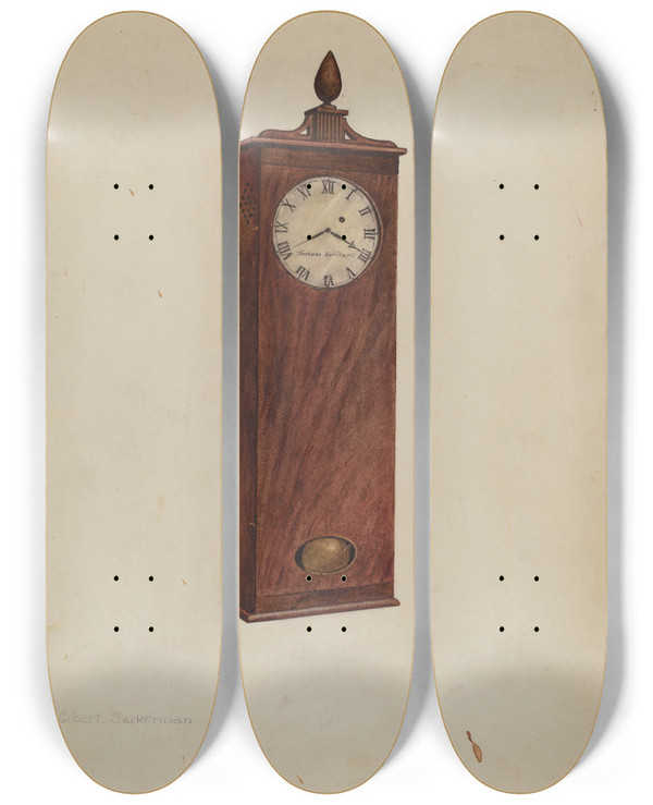 Triptych art skateboard deck of Gilbert Sackerman Mantel Clock by Gilbert Sackerman (20-)