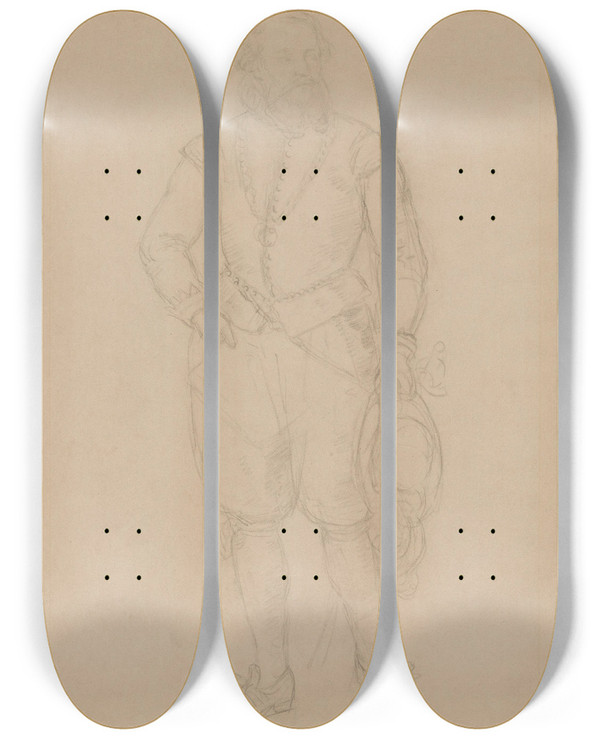 Triptych art skateboard deck of Adolph Tidemand Hoffmann by Adolph Tidemand (1814-1876)