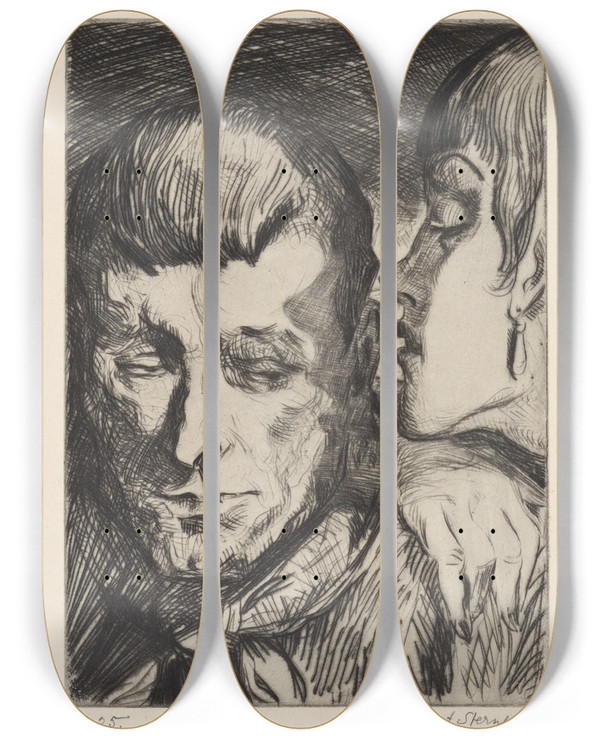 Triptych art skateboard deck of Albert Sterner Evil Counsel by Albert Sterner (1863-1946)